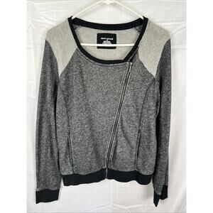 DKNY Womens Large Jacket Gray Long Sleeve Colorblock Raw Slanted Zipper